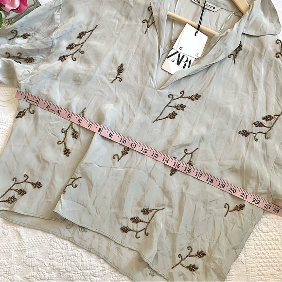 NWT Zara Limited Edition Embellished Jewel Top Gray LG - Picture 11 of 14